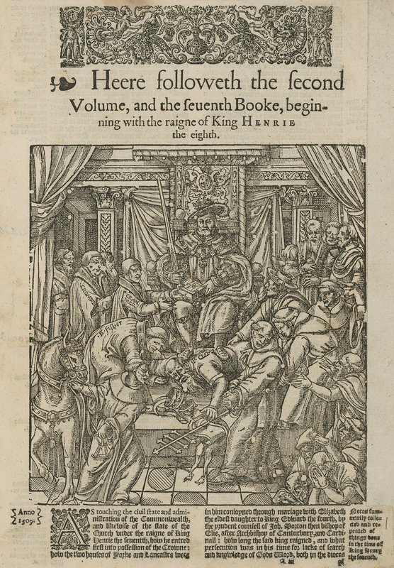 Król Henryk VIII depczący papieża autorstwa English School