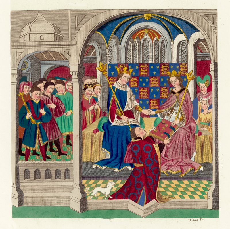 Król Henryk VI i jego dwór (kolorowy grawerunek) autorstwa English School