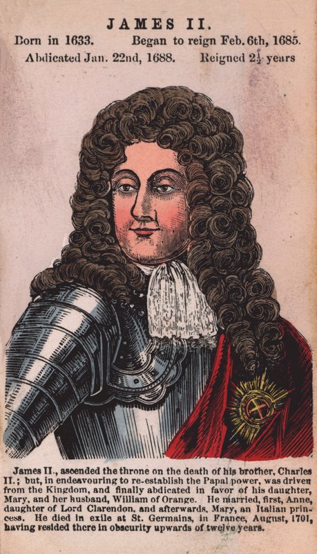 Król Jakub II (kolorowy grawerunek) autorstwa English School