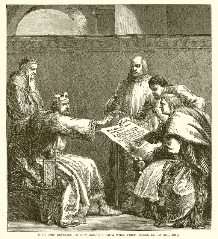 Król Jan odrzuca znak Magna Charta, gdy po raz pierwszy został mu przedstawiony, 1215 autorstwa English School