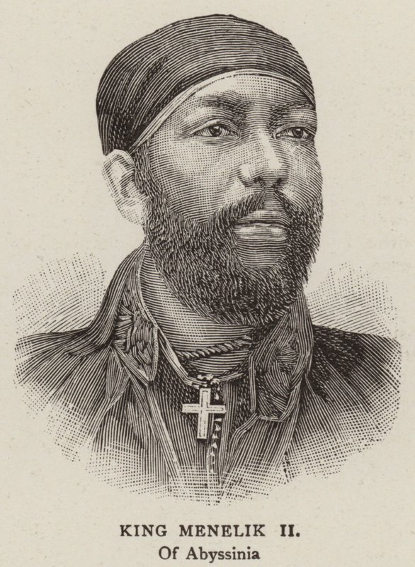 Król Menelik II (grawerunek) autorstwa English School