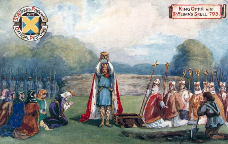 Król Offa z czaszką St Albans, 793 autorstwa English School