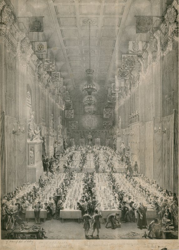 Król Wilhelm IV i Adelajda w Guildhall, Londyn, 1834 autorstwa English School