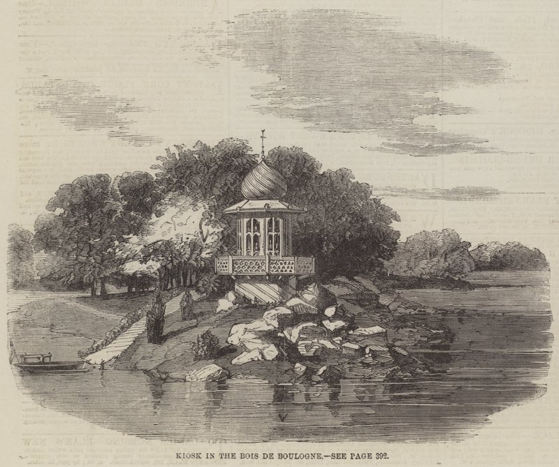 Kiosk w Bois de Boulogne (grawerowanie) autorstwa English School