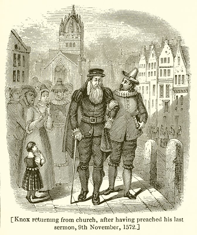 Knox powracający z Kościoła po wygłoszeniu ostatniego kazania, 9 listopada 1572 r autorstwa English School