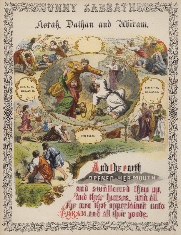 Korah, Datan i Abiram (kolorowy grawerunek) autorstwa English School
