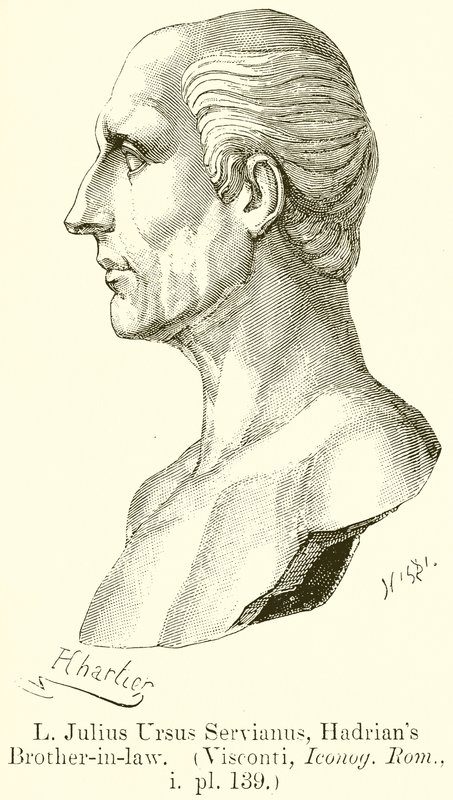 L. Julius Ursus Servianus, szwagier Hadriana. (Visconti, Iconog. Rom., i. pl. 139) autorstwa English School