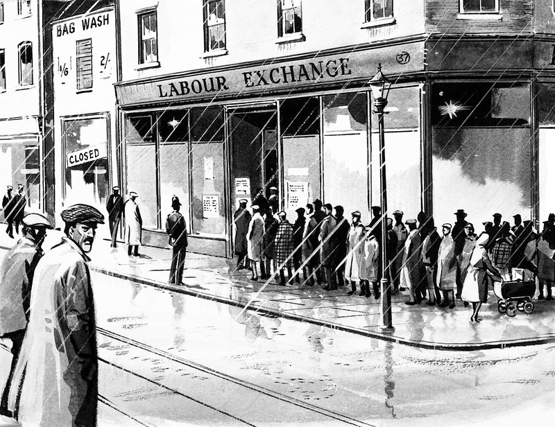 Giełda pracy w Wielkiej Brytanii dziewięć miesięcy po krachu na Wall Street w 1929 r. autorstwa English School
