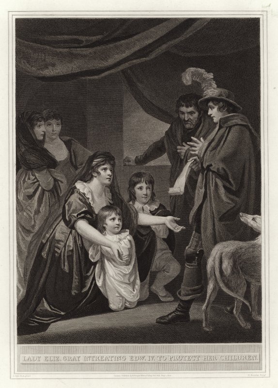 Lady Elizabeth Grey interesuje Edw IV, aby chronić swoje dzieci autorstwa English School