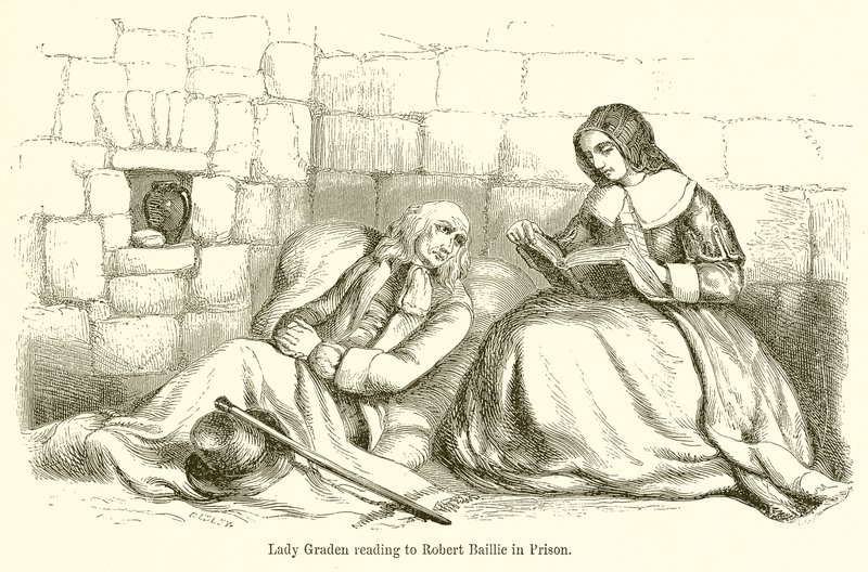 Lady Graden czyta Robertowi Baillie w więzieniu autorstwa English School