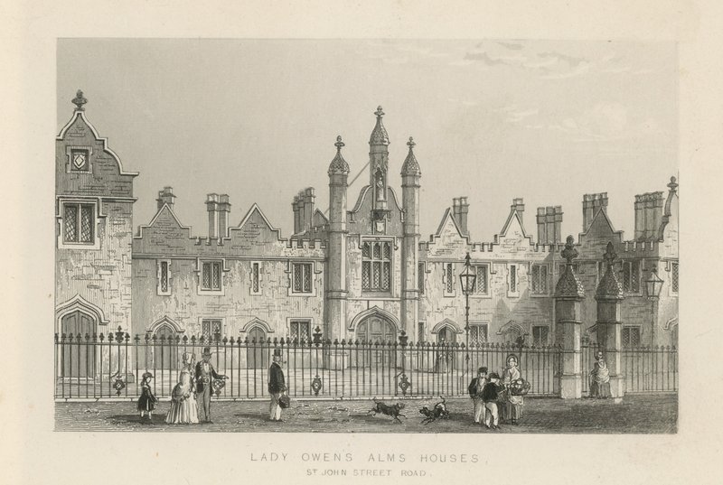 Lady Owens Alms Houses na St John Street Road autorstwa English School