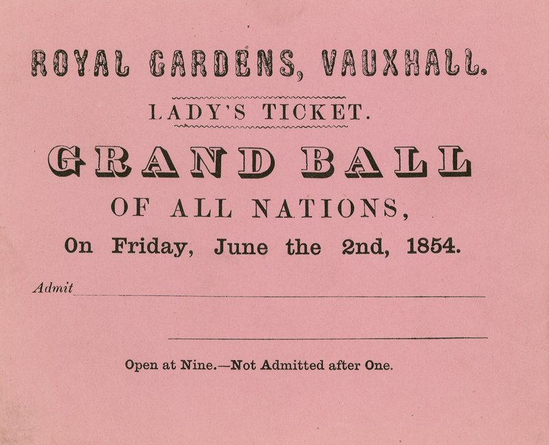 Bilet Ladys, Vauxhall Gardens, Londyn, na 2 czerwca 1854 r. autorstwa English School