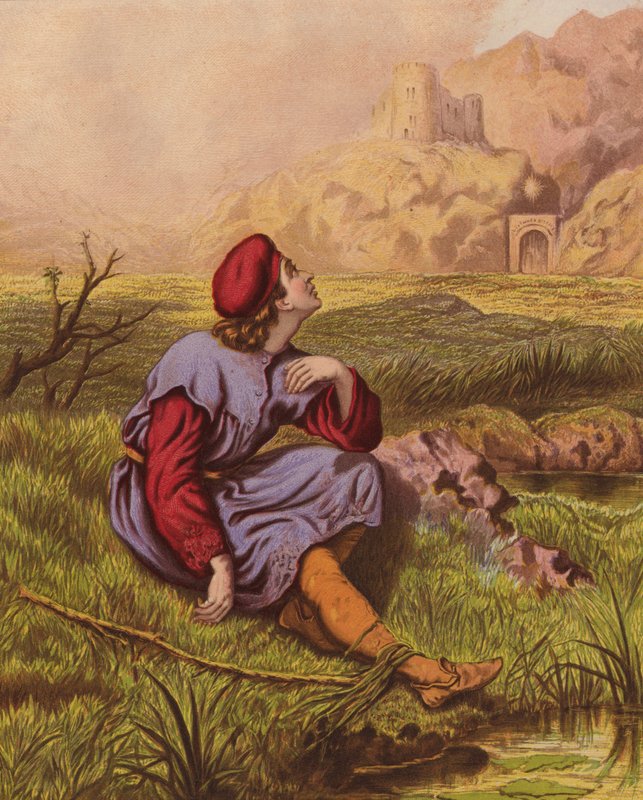 Lament czułego sumienia (kolorowa litografia) autorstwa English School
