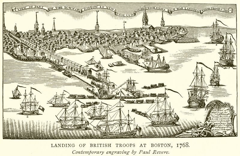 Lądowanie wojsk brytyjskich w Bostonie, 1768 autorstwa English School