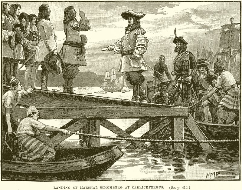 Lądowanie marszałka Schomberga w Carrickfergus autorstwa English School