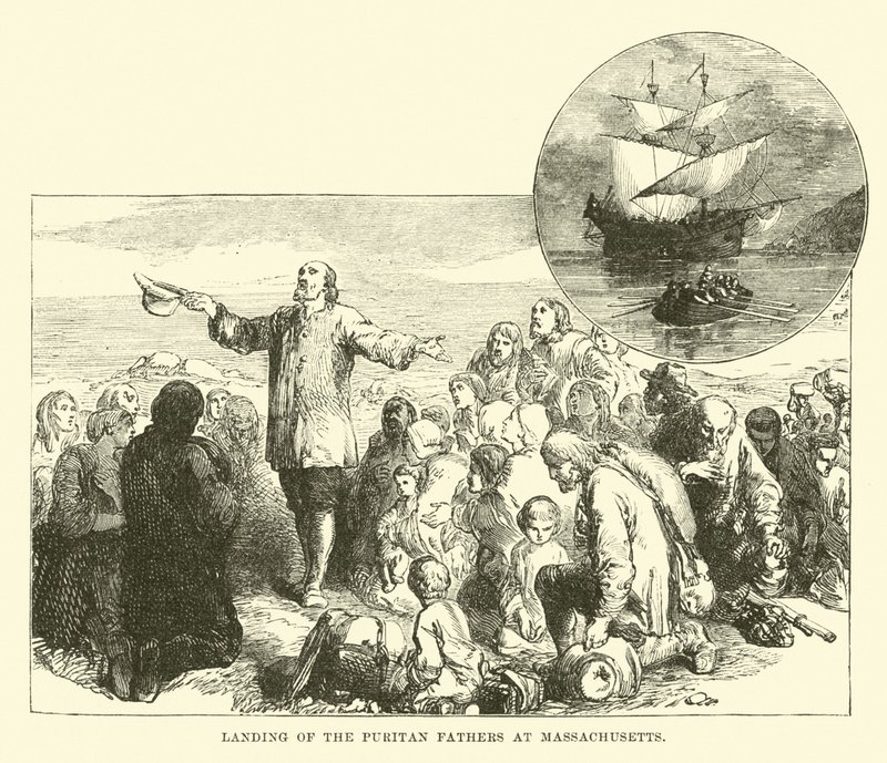 Lądowanie Ojców Purytan w Massachusetts autorstwa English School