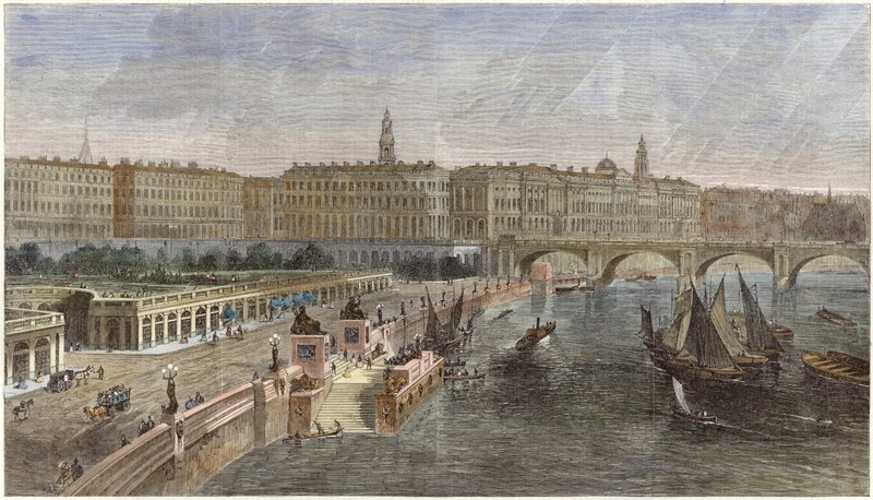 Schody i ogrody ozdobne między mostami Hungerford i Waterloo autorstwa English School