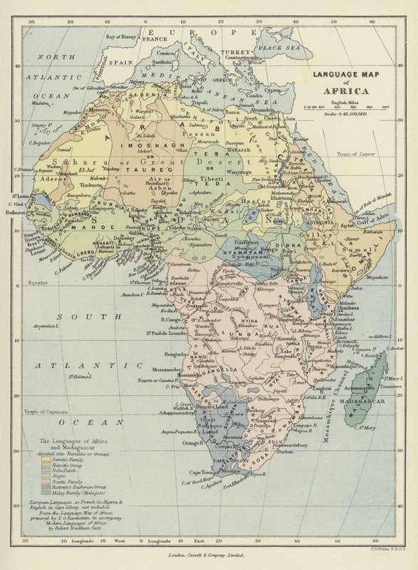 Językowa mapa Afryki autorstwa English School