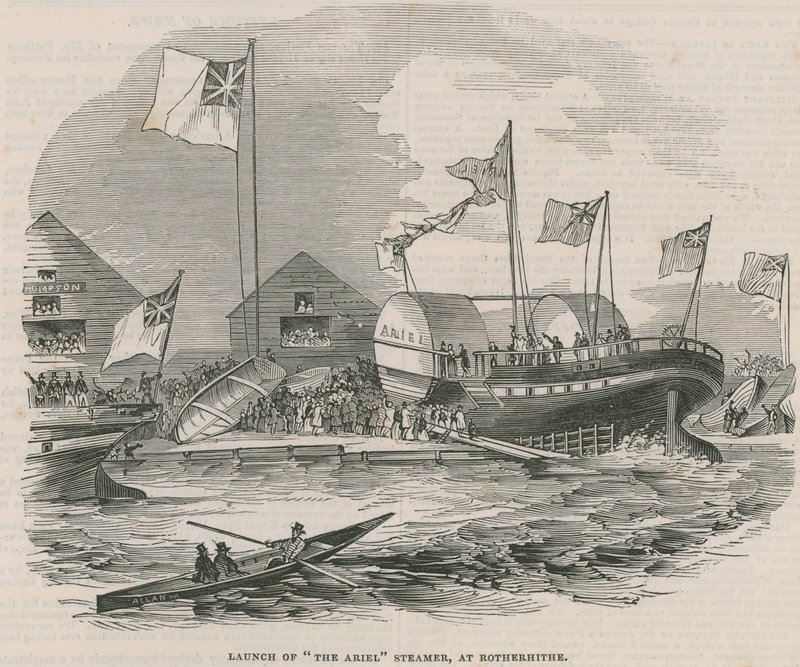 Uruchomienie parowca Ariel w Rotherhithe autorstwa English School