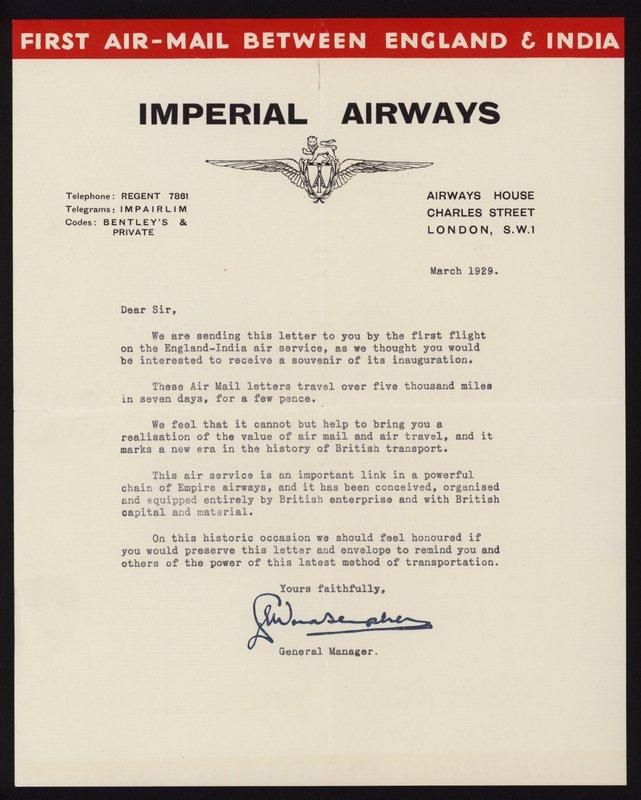 Uruchomienie pierwszej usługi poczty lotniczej między Anglią a Indiami przez Imperial Airways w marcu 1929 (lito) autorstwa English School
