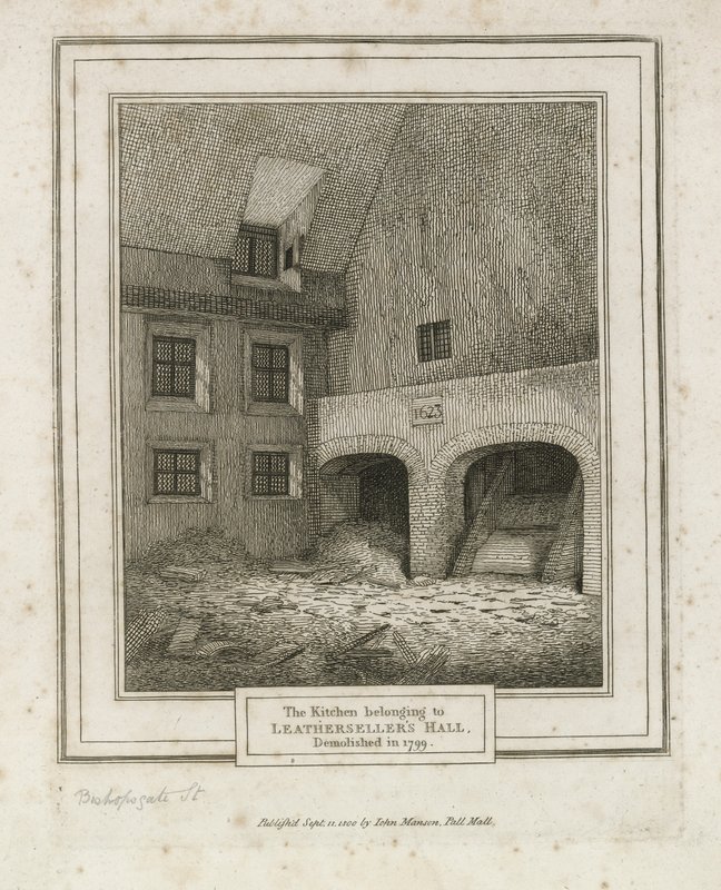 Hala Handlarzy Skórzanych, ul. Bishopsgate. Zburzony 1799 autorstwa English School