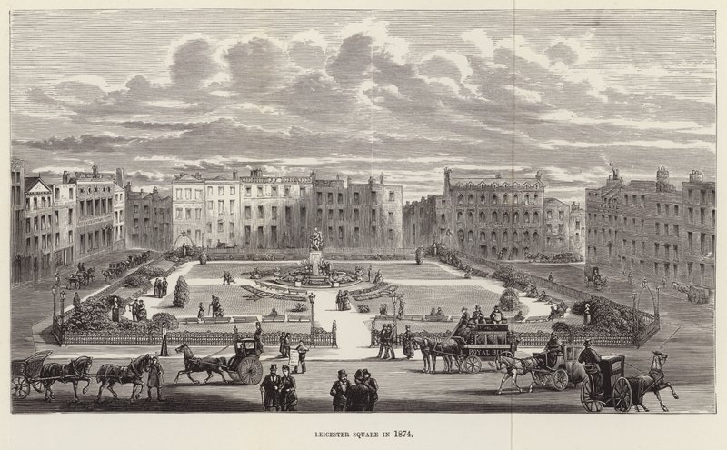 Plac Leicester w 1874 r. autorstwa English School