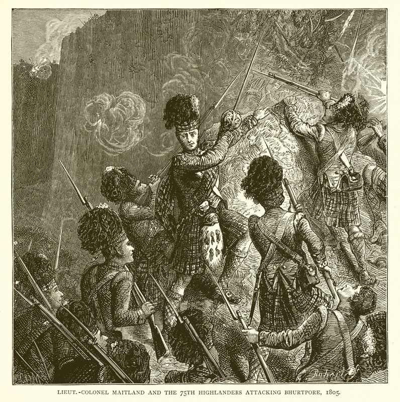 Podpułkownik Maitland i 75. Highlanders atakujący Bhurtpore, 1805 autorstwa English School