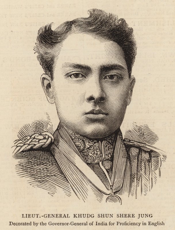 Generał porucznik Khudg Shun Shere Jung (rycina) autorstwa English School