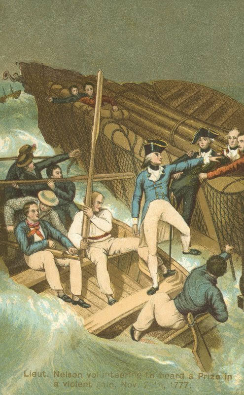 Porucznik Horatio Nelson na pokład nagrody podczas burzy (kolor lito) autorstwa English School