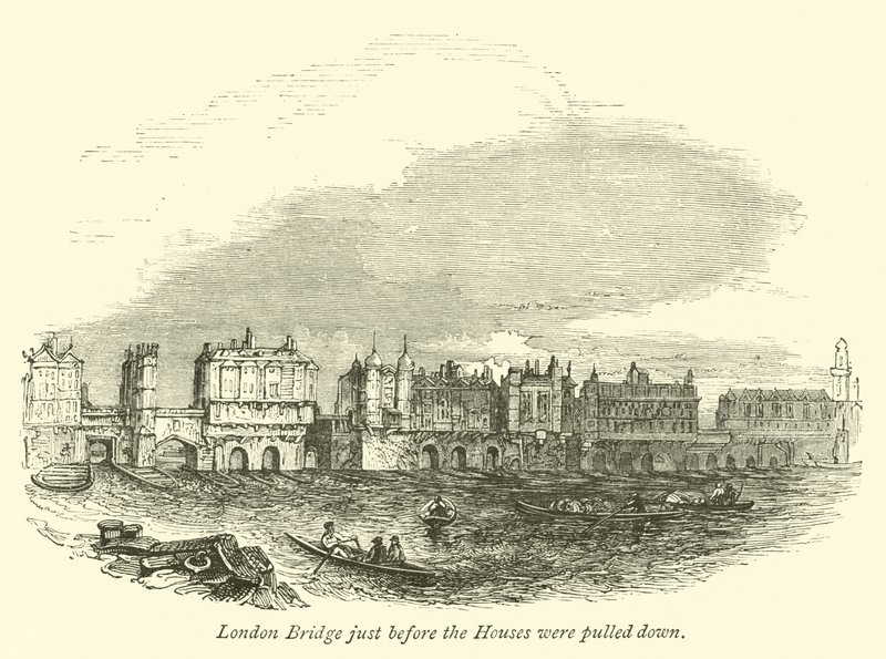 London Bridge tuż przed rozebraniem domów autorstwa English School