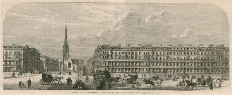 Ulepszenia ulicy w Londynie: Nowe budynki w Lancaster Gate, Hyde Park autorstwa English School