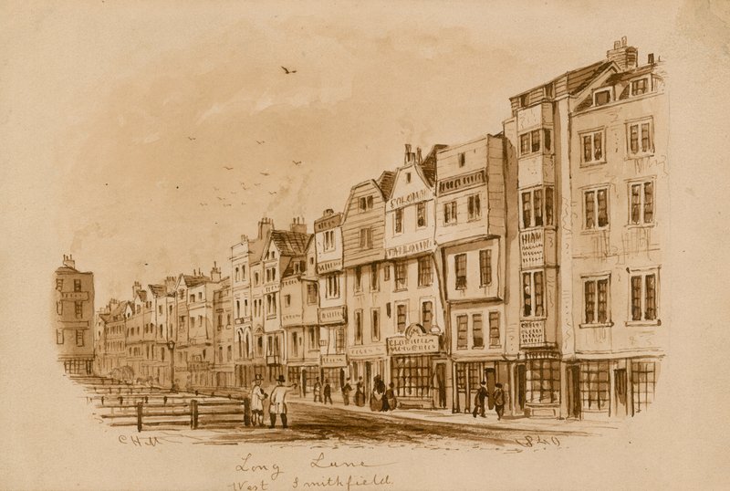Long Lane, West Smithfield, 1840 (wc na papierze) autorstwa English School