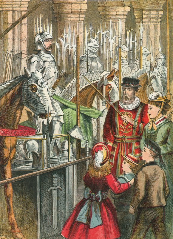 Patrząc na zbroję w Tower of London autorstwa English School