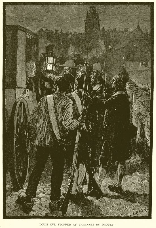 Ludwika XVI. zatrzymany w Varennes przez Drouet autorstwa English School