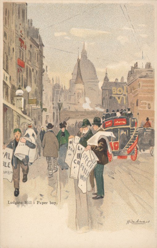 Ludgate Hill, Londyn, chłopiec z papieru autorstwa English School