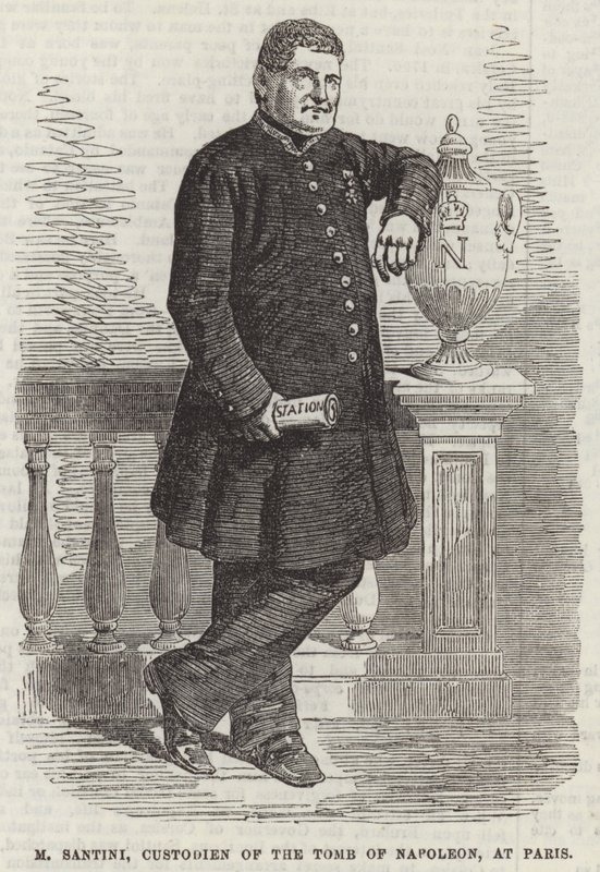 M Santini, Kustosz Grobu Napoleona w Paryżu (rycina) autorstwa English School