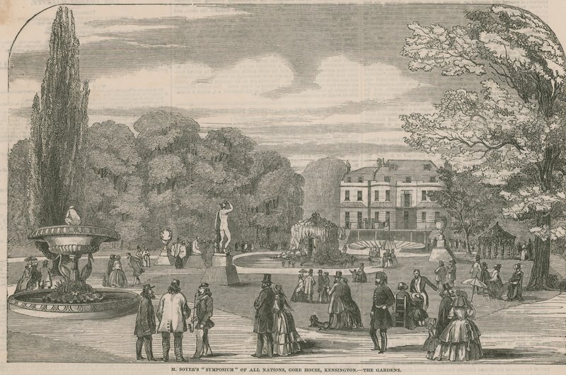 Sympozjum M Soyers wszystkich narodów, Gore House, Kensington - ogrody autorstwa English School