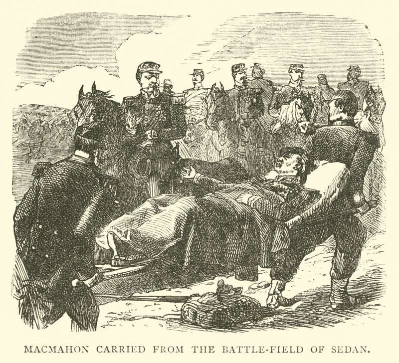 Macmahon przywieziony z pola bitwy pod Sedanem, wrzesień 1870 autorstwa English School