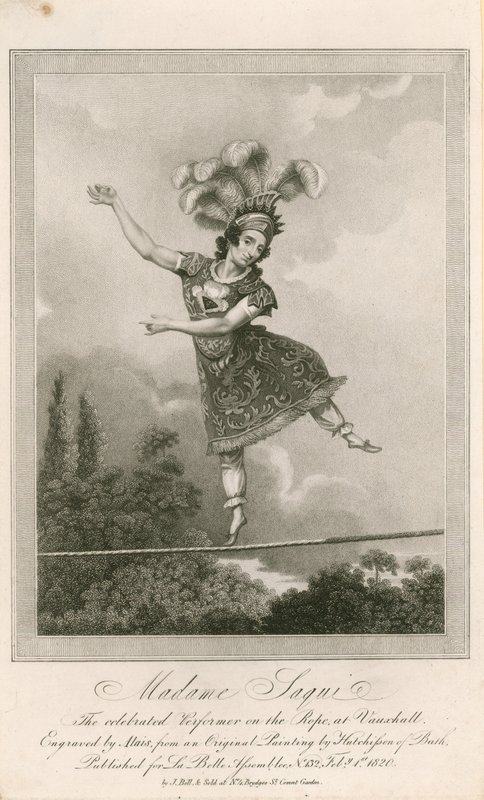 Madame Saqui, słynna artystka na linie w Vauxhall Gardens w Londynie autorstwa English School