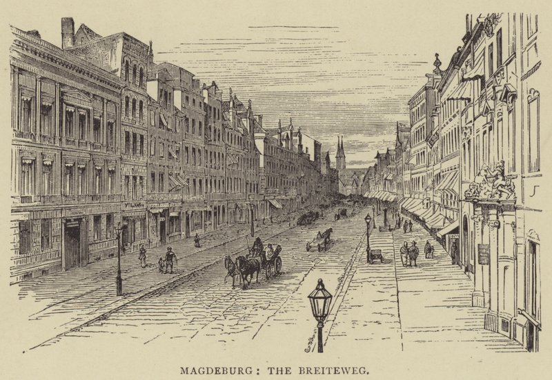 Magdeburg, The Breiteweg (grawerowanie) autorstwa English School