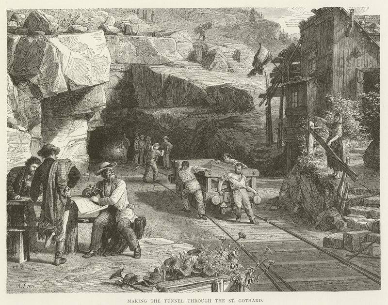 Wykonanie tunelu przez St Gothard autorstwa English School