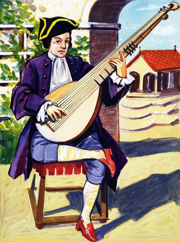 Mężczyzna grający arcylutę autorstwa English School