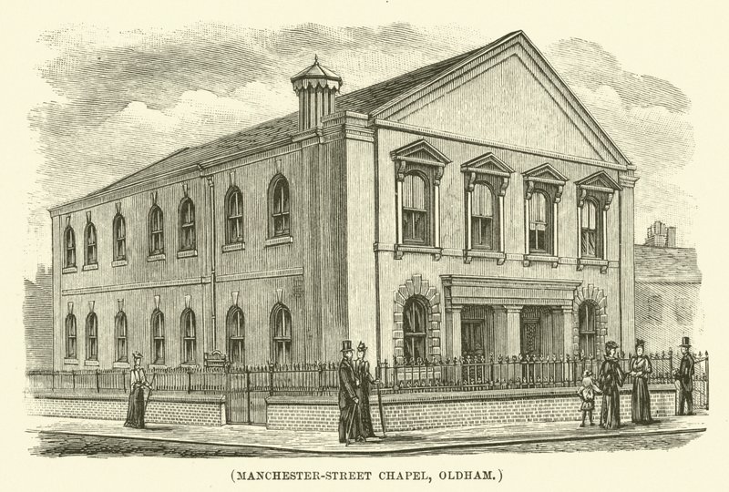 Kaplica przy ulicy Manchester w Oldham (grawerunek) autorstwa English School