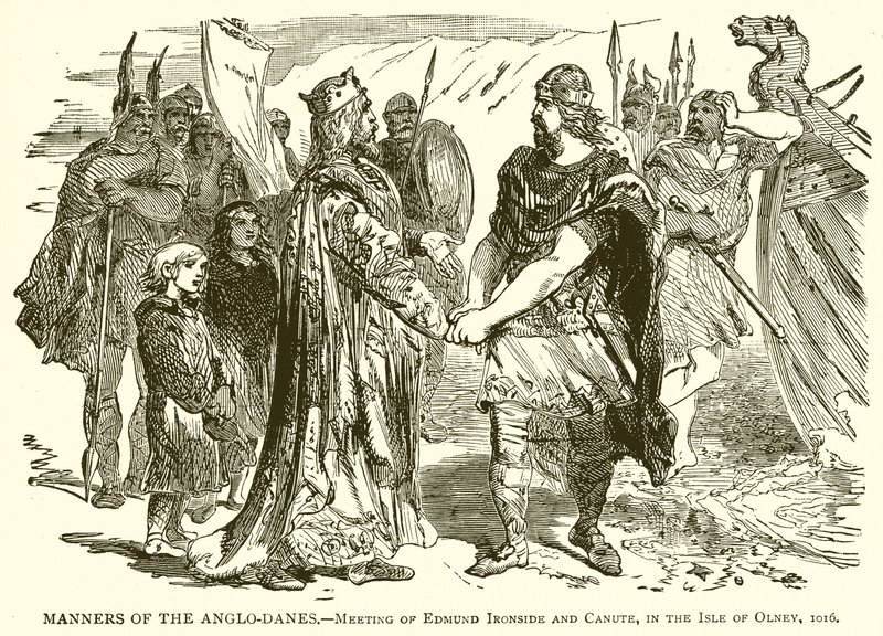 Maniers of the Anglo-Duńczycy.--Spotkanie Edmunda Ironside i Canute, na wyspie Olney, 1016 autorstwa English School