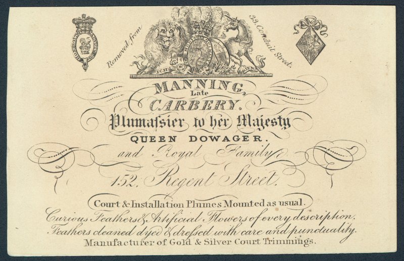 Manning, późny Carnery, plumassier, karta handlowa autorstwa English School