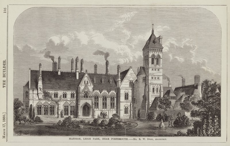 Rezydencja, Leigh Park, niedaleko Portsmouth, pan R W Drew, architekt (grafika) autorstwa English School