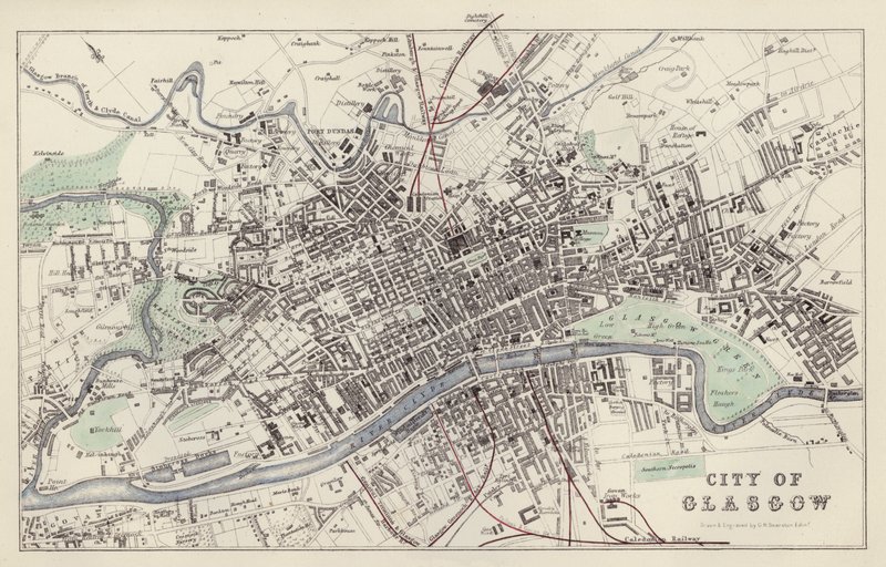 Mapa: Miasto Glasgow, narysowana i grawerowana przez GH Swanston, Edynburg (kolor lito) autorstwa English School