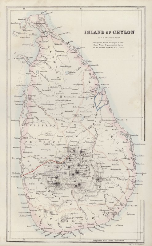 Mapa: Wyspa Cejlon, autor: G.H. Swanston, Edynburg (kolorowa litografia) autorstwa English School