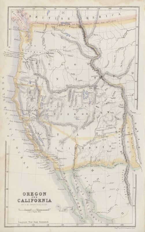 Mapa: Oregon i Kalifornia, autor: G.H. Swanston, Edynburg (kolorowa litografia) autorstwa English School