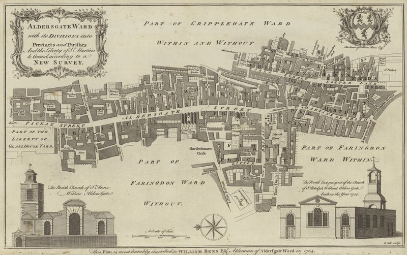 Mapa Aldersgate Ward, City of London autorstwa English School